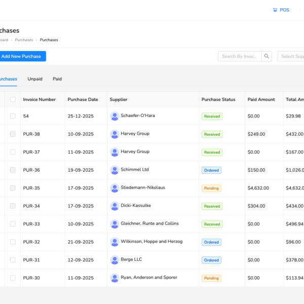 POS system booking and service type management screen