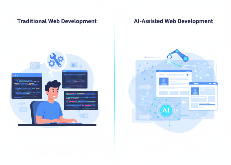 AI in web development trends 2026 — comparing traditional vs AI-assisted web development process