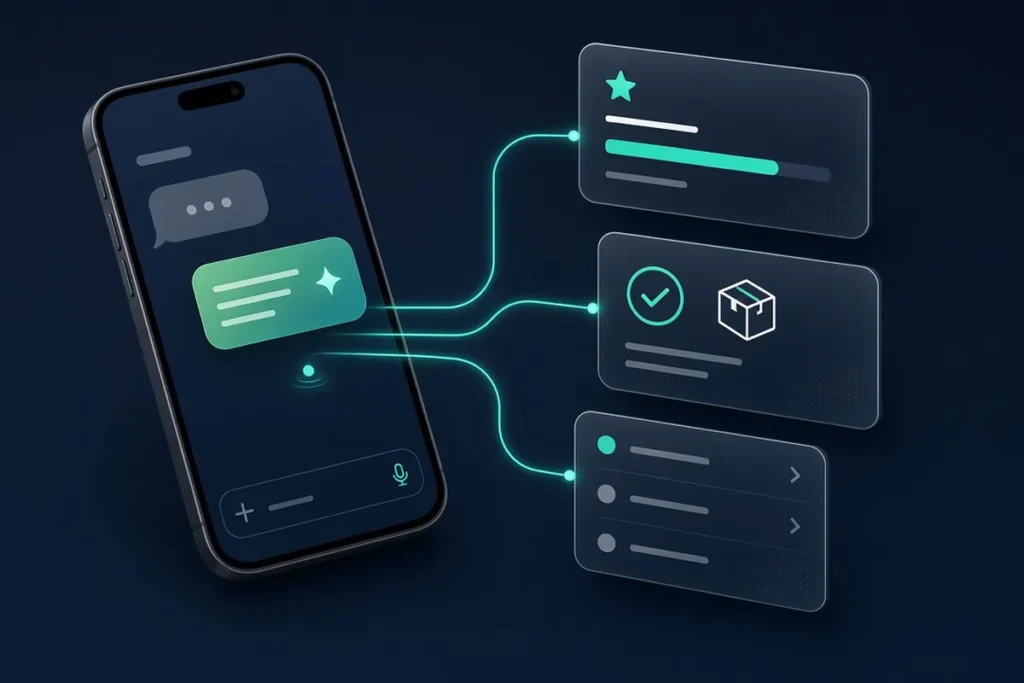 Illustration of TheAIReply answering WhatsApp Business messages with AI, scoring leads and sending order confirmations from one dashboard